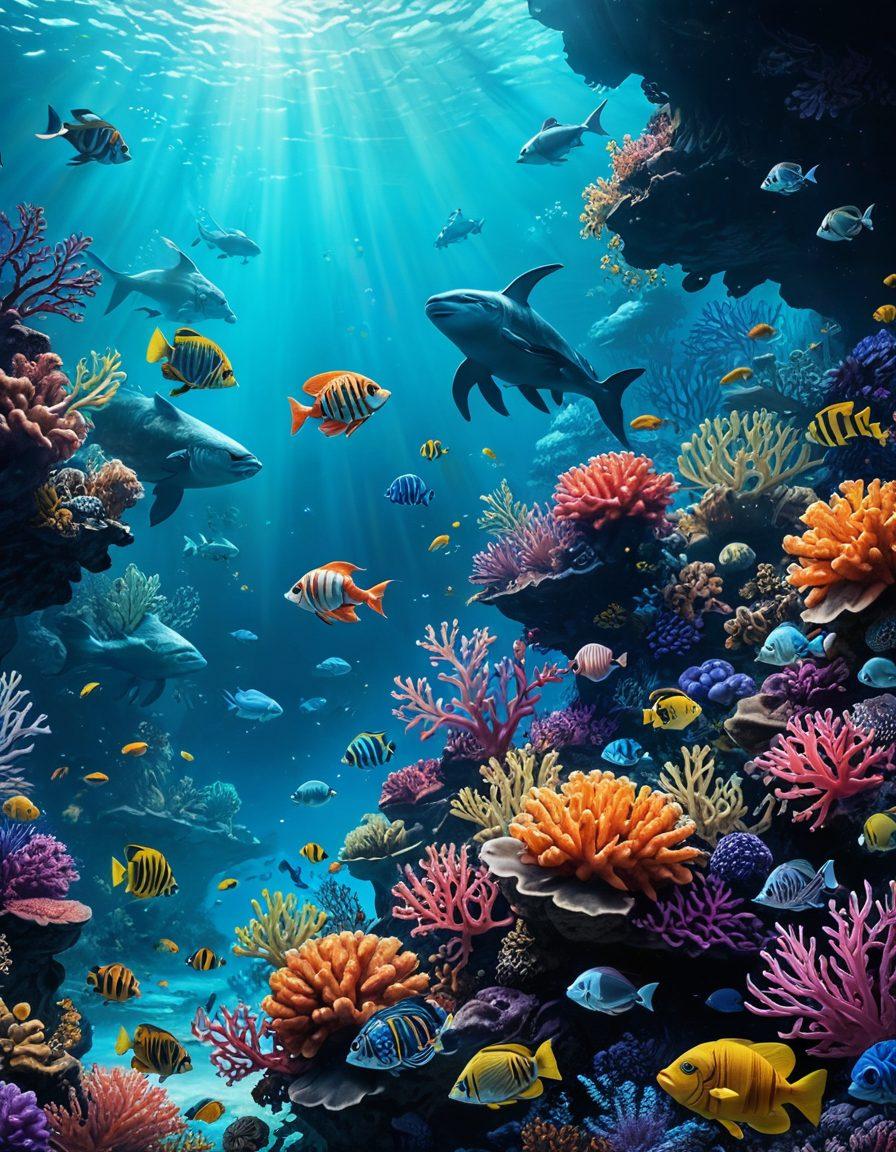 A whimsical underwater scene filled with vibrant coral reefs and playful, animated sea creatures, depicting humans and anthropomorphic characters joyously interacting in a fantastical world of adult animation. The underwater light creates an alluring atmosphere, adding depth and intrigue to the environment. The characters should show expressive emotions and dynamic poses, inviting viewers into the narrative. super-realistic. vibrant colors. 3D.